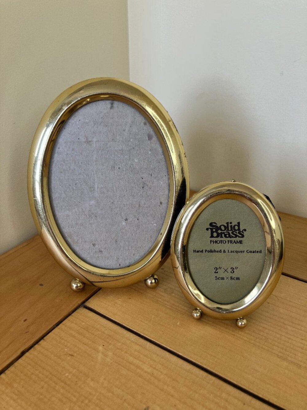 Solid Brass Photo Frame Set of 2 Oval Mini 2x3" & 3.5x5" Desktop Display